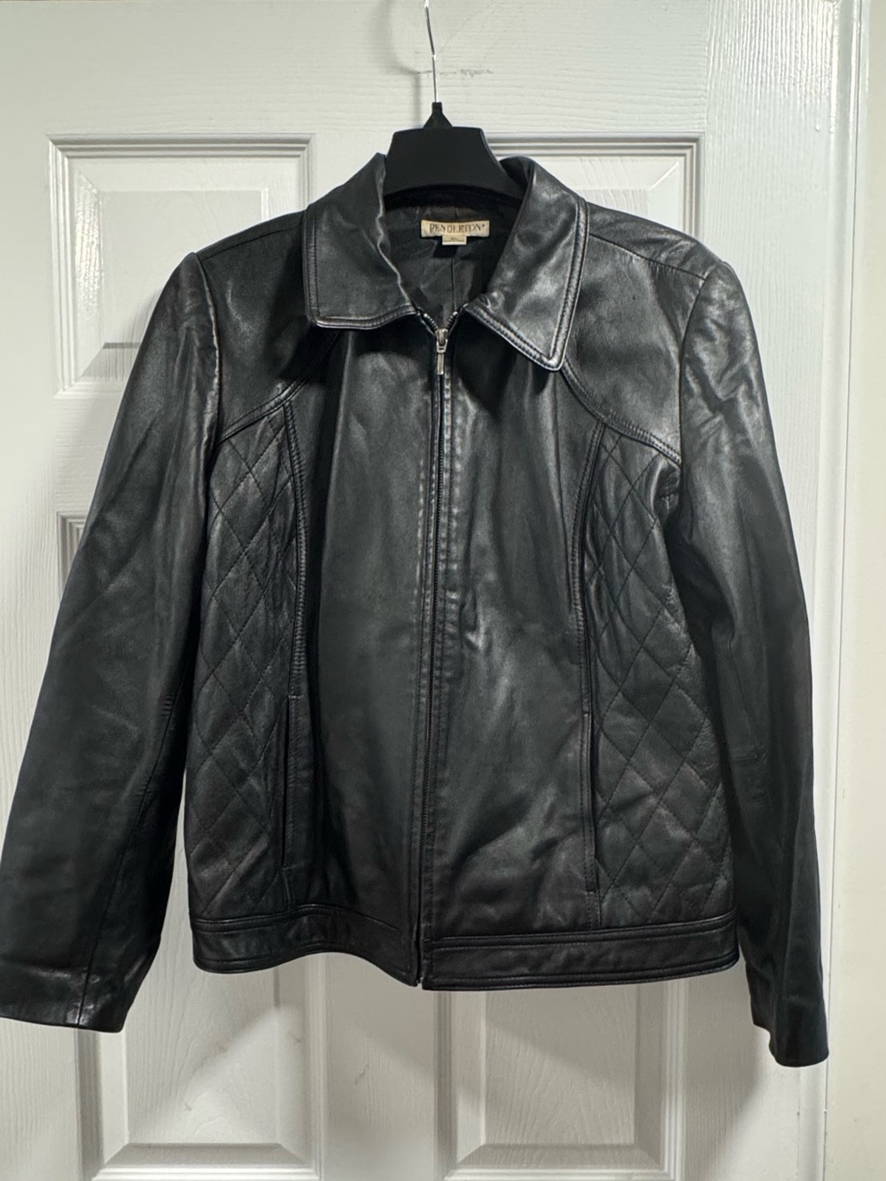 Pendleton Black Quilted-Panel Leather Bomber Jacket
